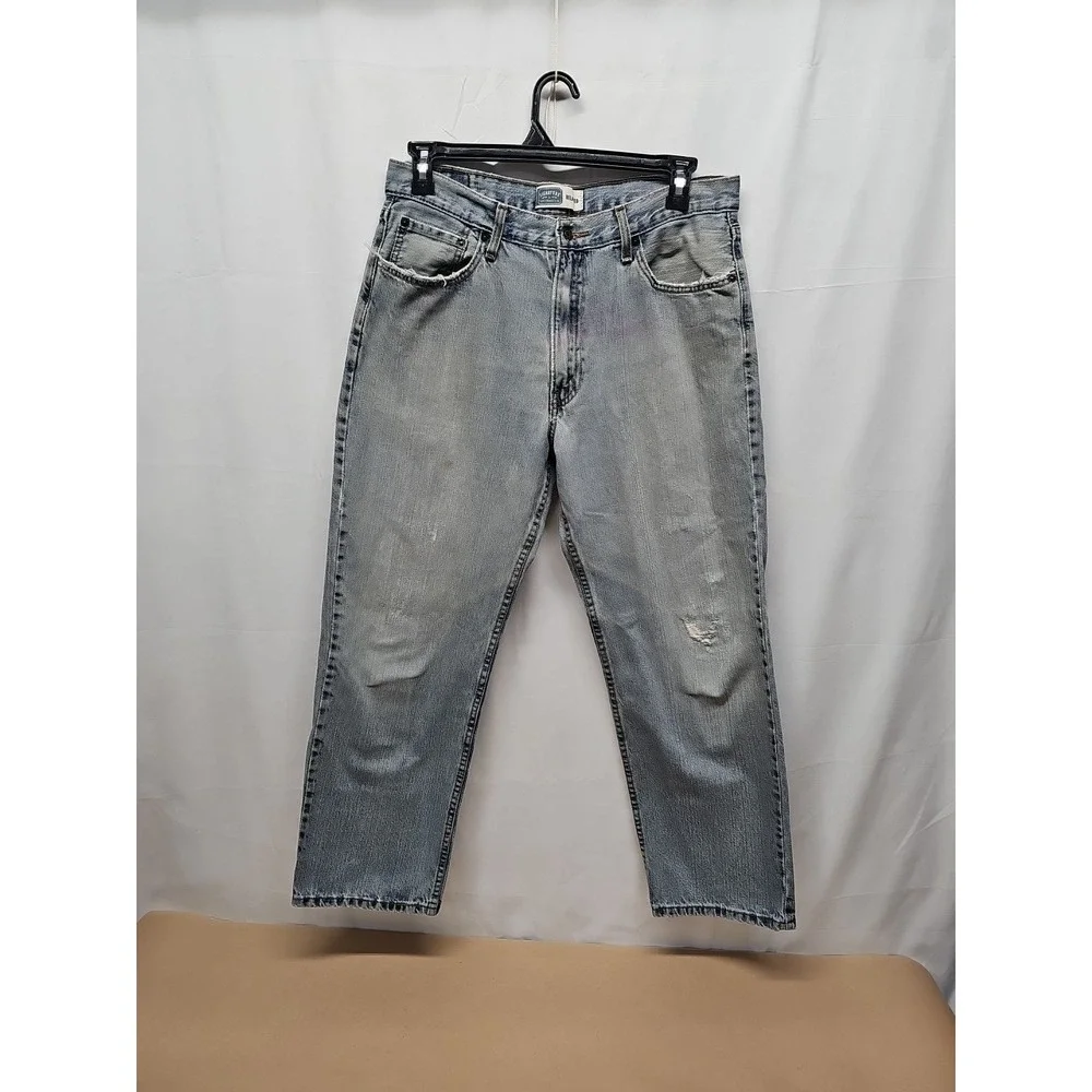Levi Strauss Signature Men Blue Relaxed Fit Distressed Classic Denim Jeans 36x30